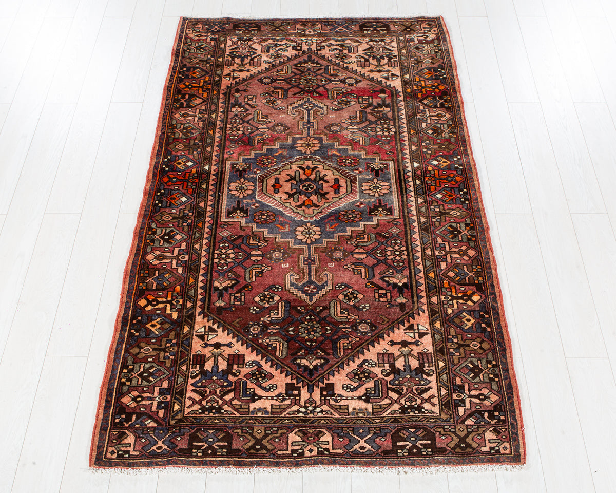 Vintage Rust Red & Salmon Pink Hand-Knotted Wool Rug – 7' 1" x 4' 4" (216 x 133 cm)