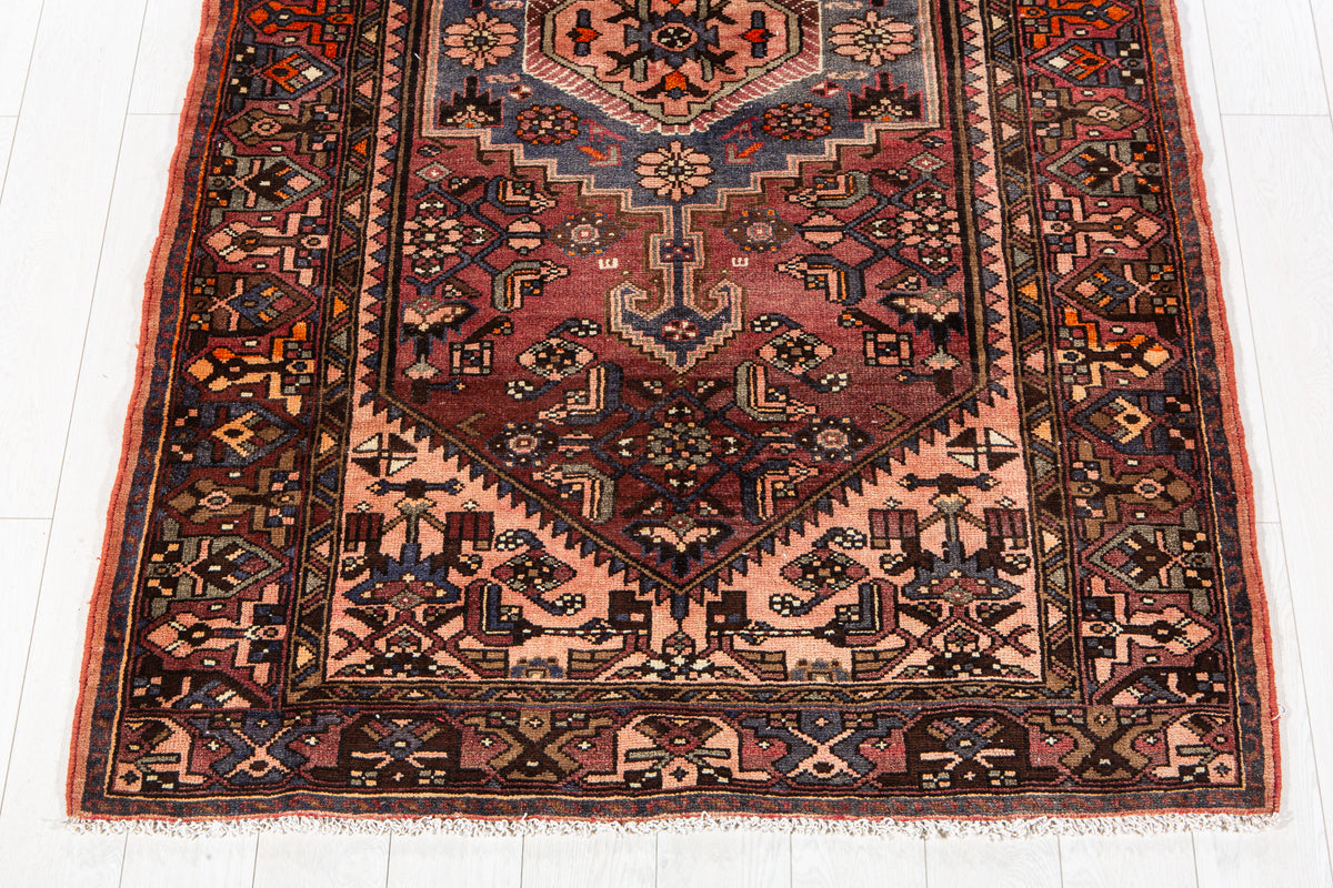 Vintage Rust Red & Salmon Pink Hand-Knotted Wool Rug – 7' 1" x 4' 4" (216 x 133 cm)
