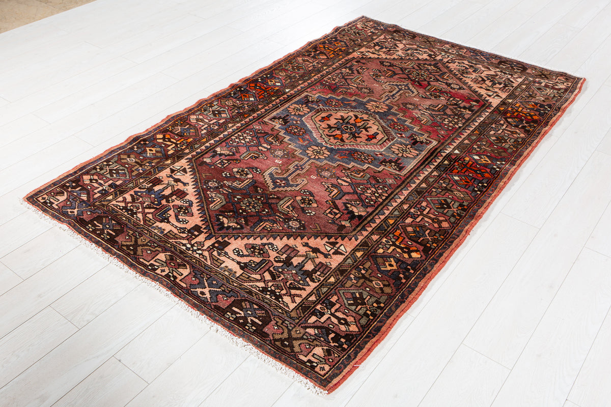 Vintage Rust Red & Salmon Pink Hand-Knotted Wool Rug – 7' 1" x 4' 4" (216 x 133 cm)