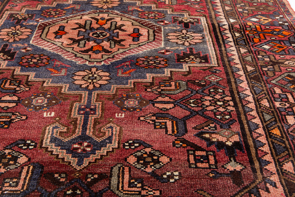 Vintage Rust Red & Salmon Pink Hand-Knotted Wool Rug – 7' 1" x 4' 4" (216 x 133 cm)