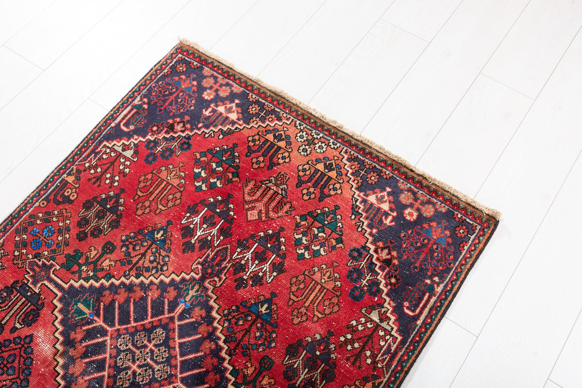 Vintage Tribal Runner Rug, Red & Navy – 8' 11" x 2' 9" (271 x 85 cm)