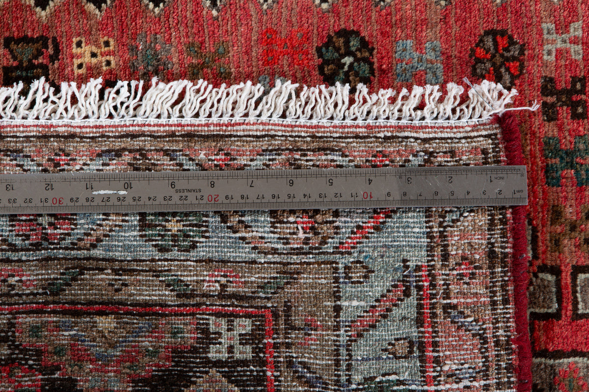 Vintage Red, Blue Hand-Knotted Wool Rug – 6' 6" x 3' 5" (198 x 104 cm)