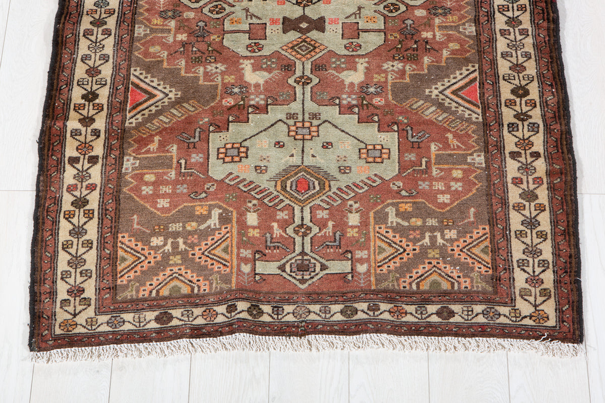 Tapis vintage en laine nouée à la main, rouge rouille – 5' 11" x 3' 6" (181 x 106 cm)