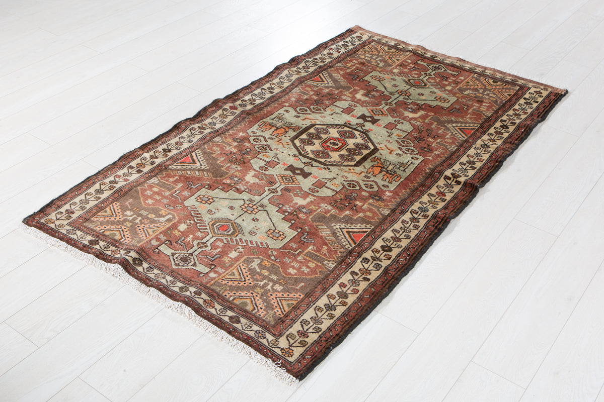 Tapis vintage en laine nouée à la main, rouge rouille – 5' 11" x 3' 6" (181 x 106 cm)