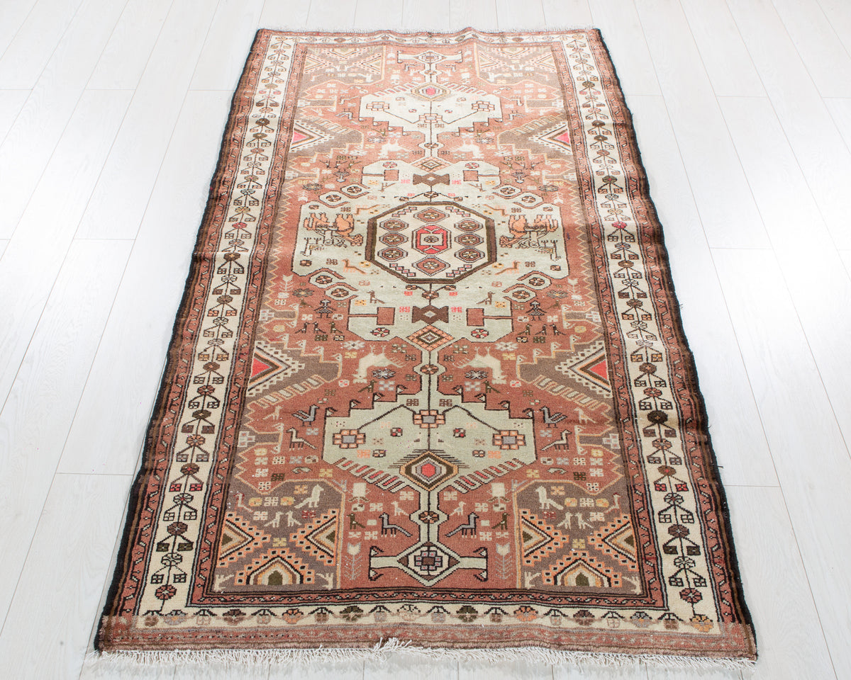 Tapis vintage en laine nouée à la main, rouge rouille – 5' 11" x 3' 6" (181 x 106 cm)