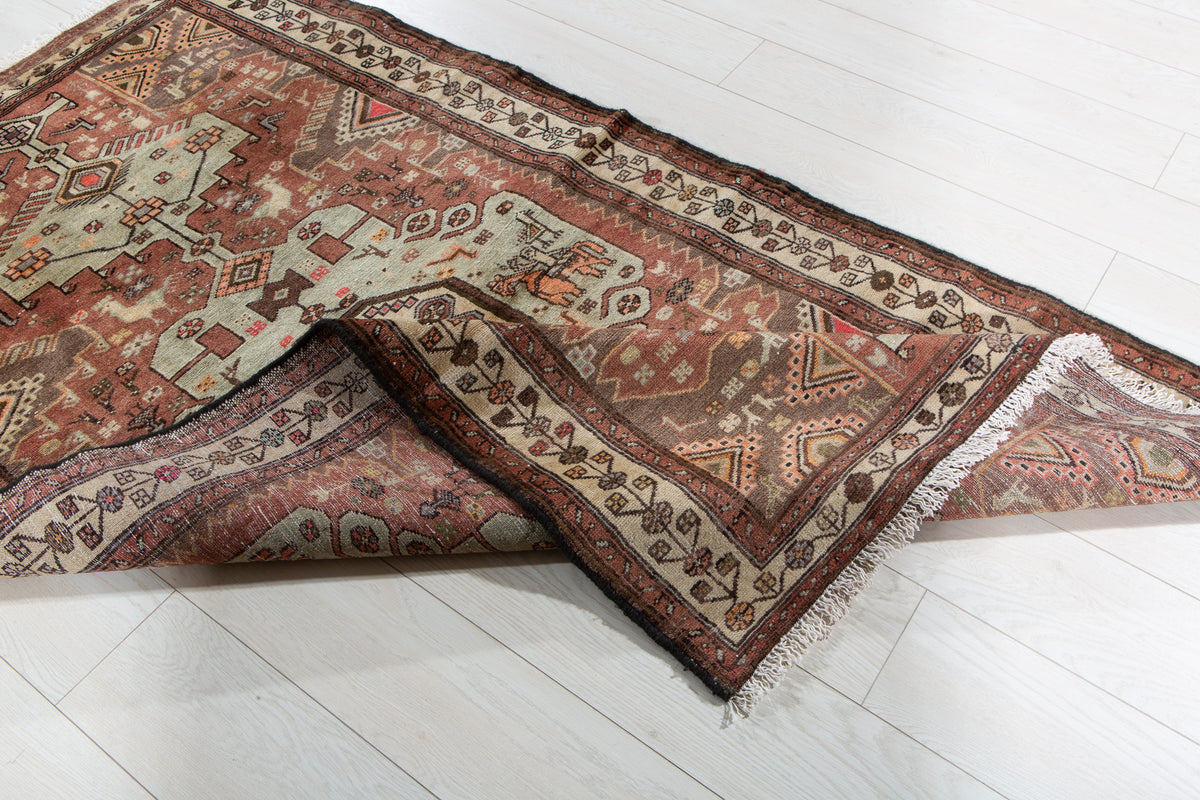 Tapis vintage en laine nouée à la main, rouge rouille – 5' 11" x 3' 6" (181 x 106 cm)