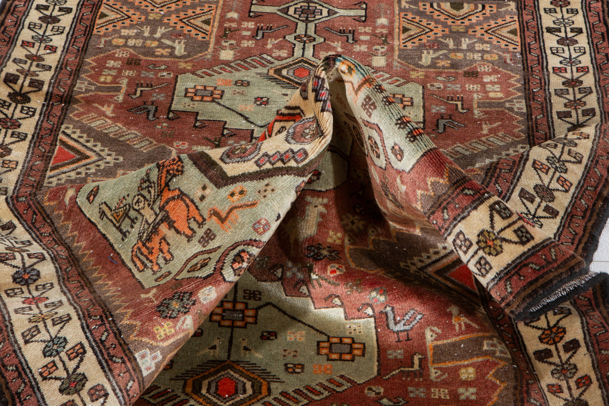 Tapis vintage en laine nouée à la main, rouge rouille – 5' 11" x 3' 6" (181 x 106 cm)