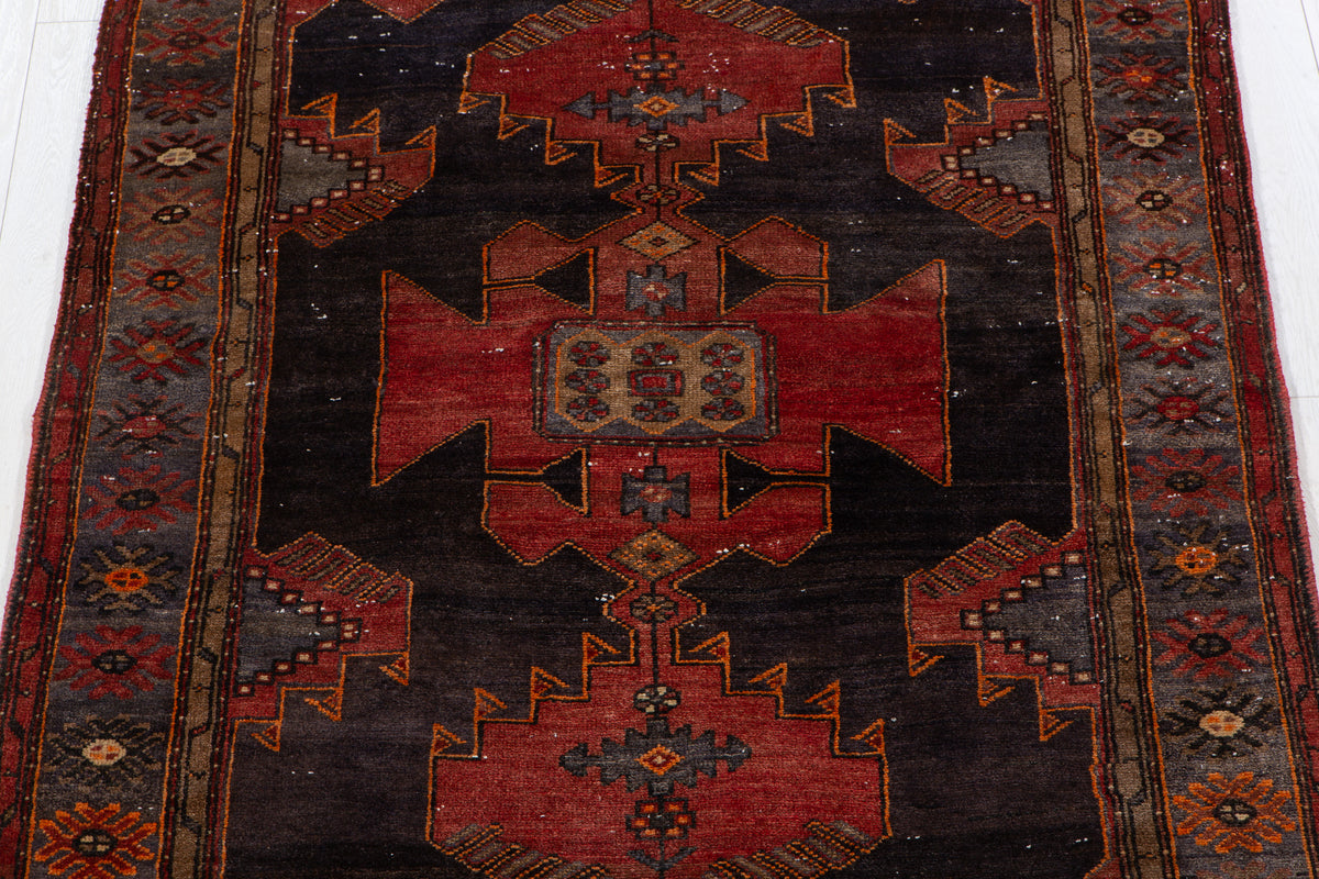 Antique Deep Navy Blue, Red Hand-Knotted Wool Rug – 6' 2" x 4' 2" (188 x 127 cm)