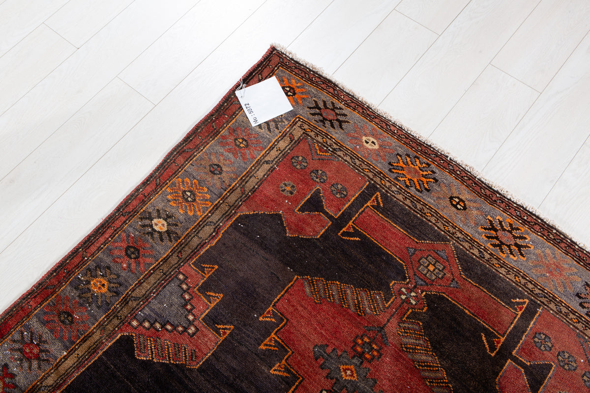 Antique Deep Navy Blue, Red Hand-Knotted Wool Rug – 6' 2" x 4' 2" (188 x 127 cm)