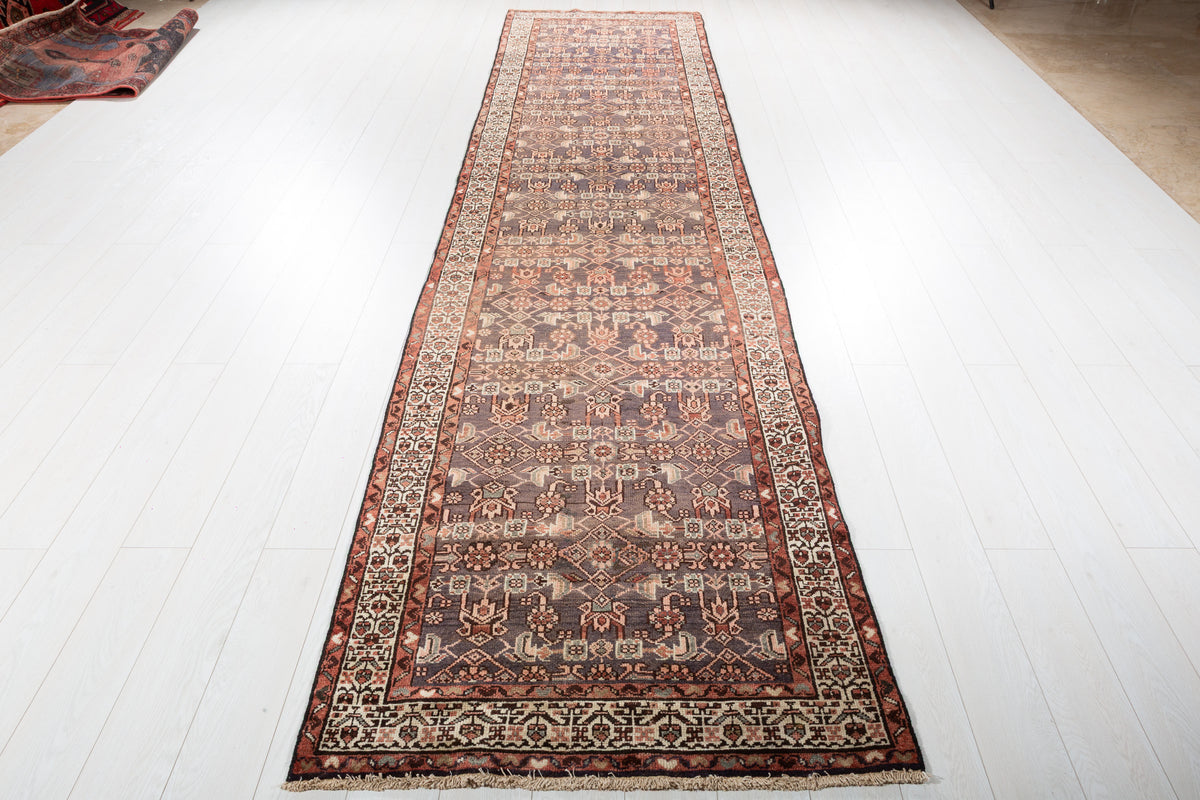 Semi-Antique Allover Runner Rug, Faded Navy – 13' 7" x 3' 4" (414 x 102 cm)