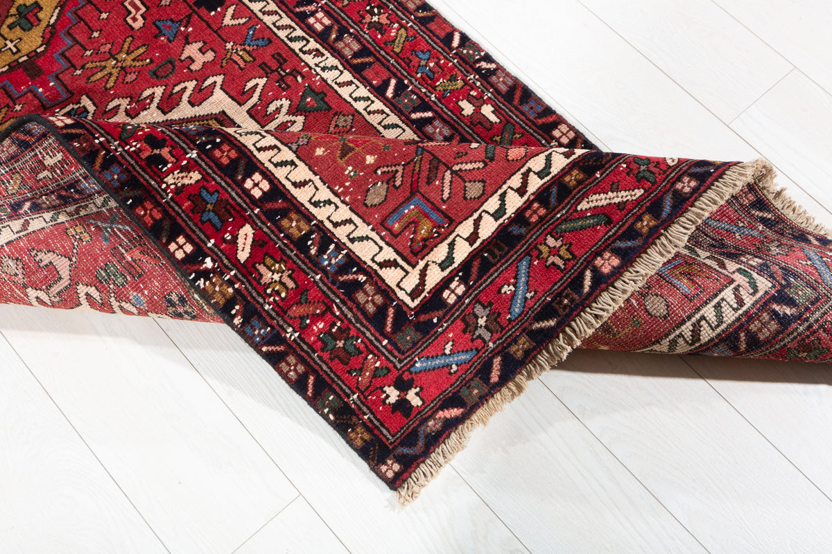Vintage Geometric Runner Rug, Red – 11' 1" x 3' 1" (339 x 93 cm)