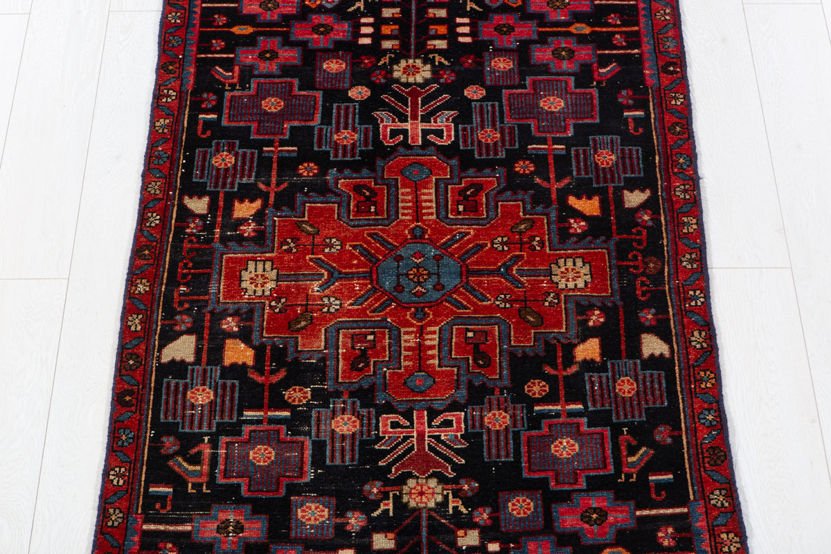 Antique Deep Navy Blue Hand-Knotted Wool Rug – 6' 11" x 3' 1" (211 x 93 cm)