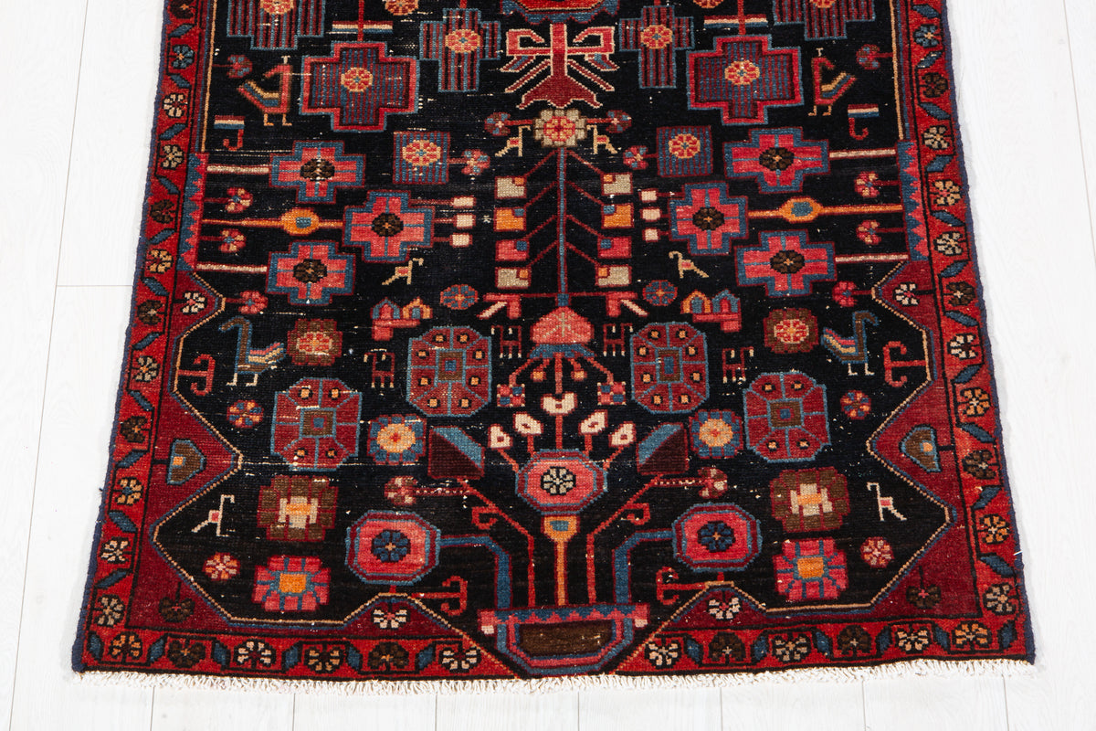 Antique Deep Navy Blue Hand-Knotted Wool Rug – 6' 11" x 3' 1" (211 x 93 cm)