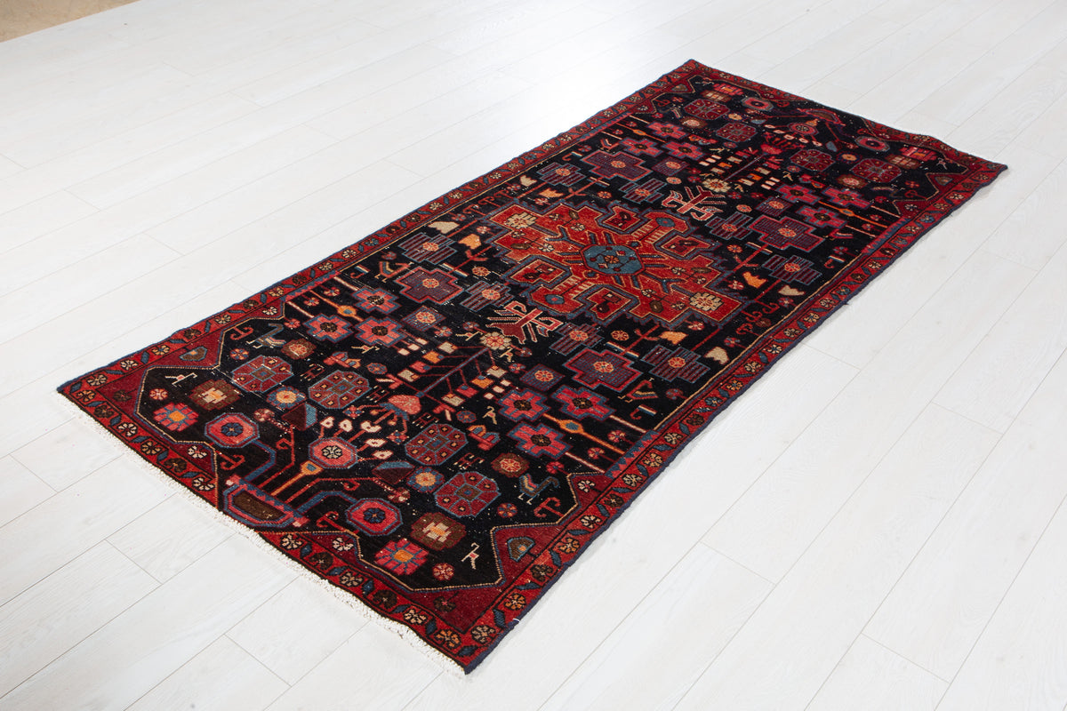 Antique Deep Navy Blue Hand-Knotted Wool Rug – 6' 11" x 3' 1" (211 x 93 cm)