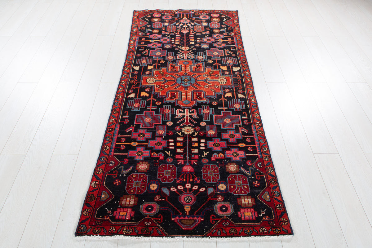 Antique Deep Navy Blue Hand-Knotted Wool Rug – 6' 11" x 3' 1" (211 x 93 cm)