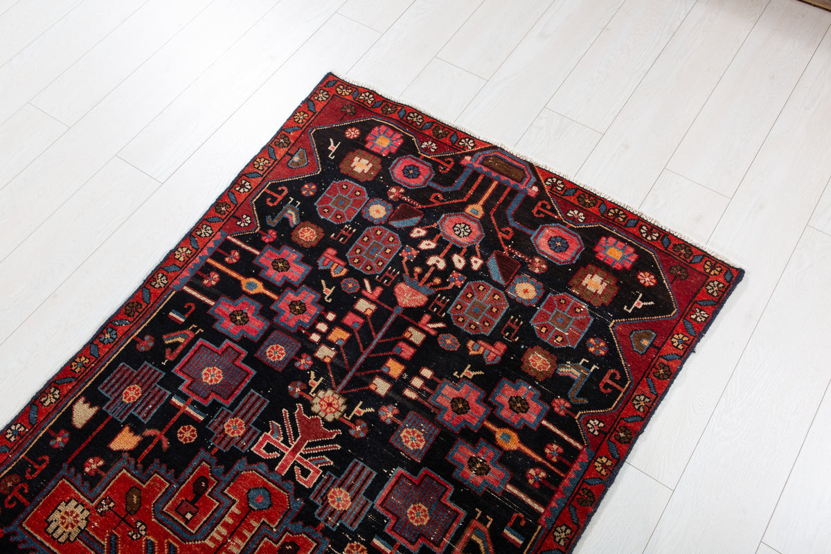Antique Deep Navy Blue Hand-Knotted Wool Rug – 6' 11" x 3' 1" (211 x 93 cm)