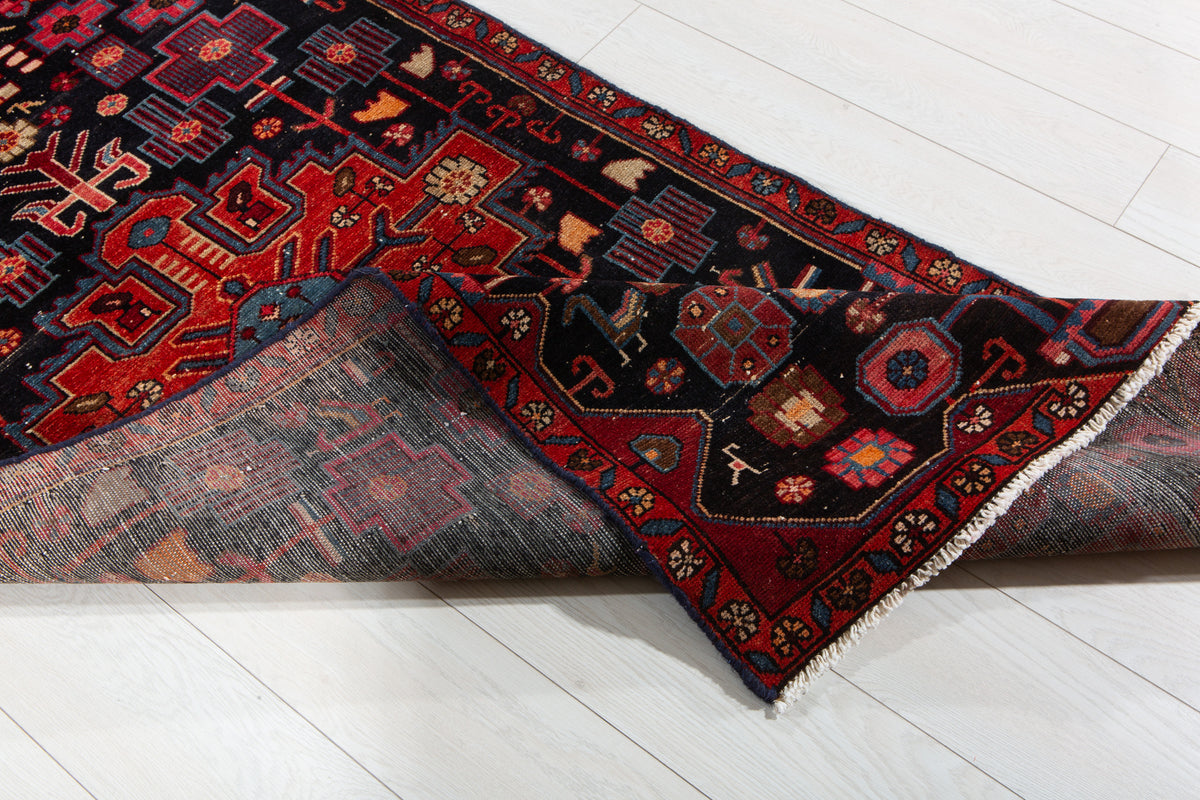 Antique Deep Navy Blue Hand-Knotted Wool Rug – 6' 11" x 3' 1" (211 x 93 cm)