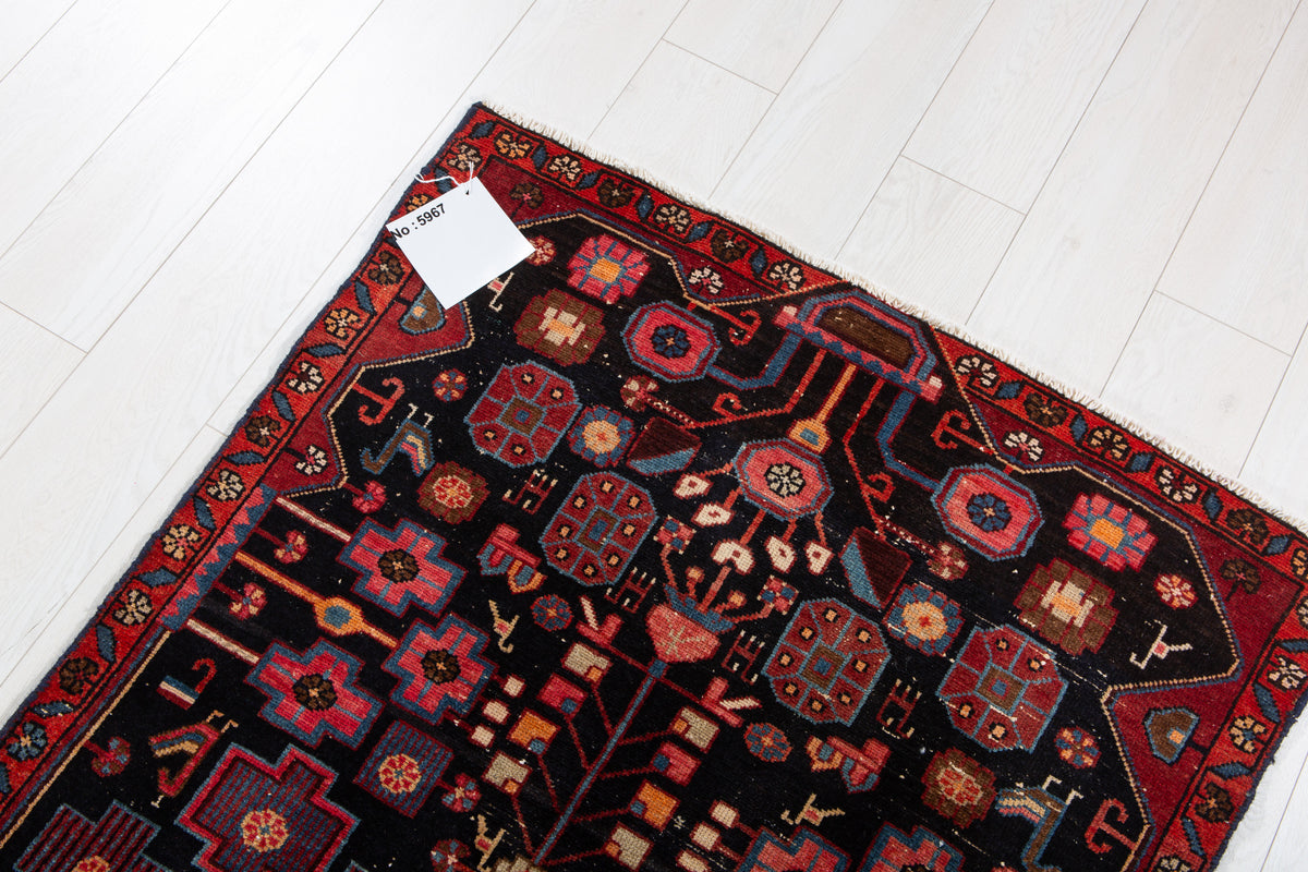 Antique Deep Navy Blue Hand-Knotted Wool Rug – 6' 11" x 3' 1" (211 x 93 cm)