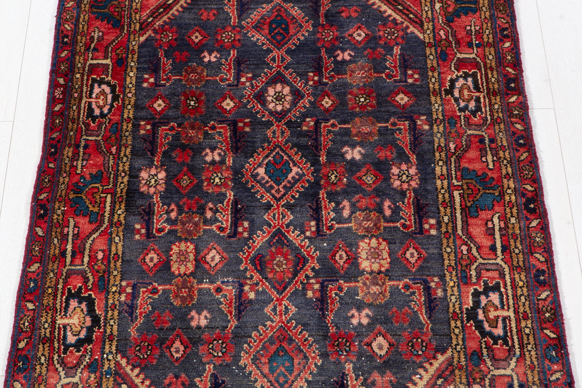 Antique Navy Blue, Red Hand-Knotted Wool Rug – 5' 5" x 3' 5" (166 x 105 cm)