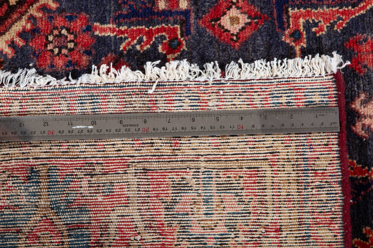 Antique Navy Blue, Red Hand-Knotted Wool Rug – 5' 5" x 3' 5" (166 x 105 cm)