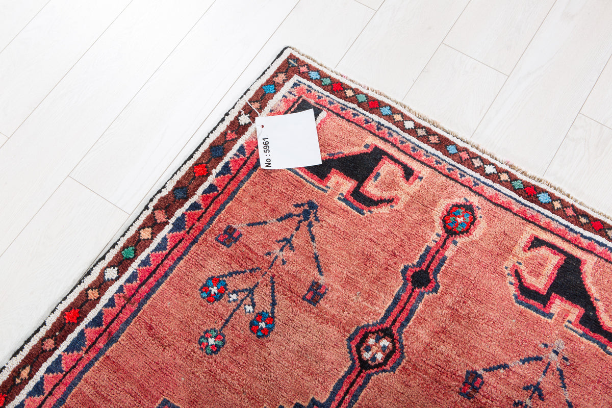 Vintage Pink Hand-Knotted Wool Rug – 7' 1" x 3' 3" (216 x 98 cm)