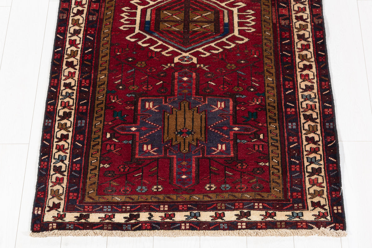 Vintage Mixed-Medallion Runner Rug, Red & Brown – 10' 8" x 3' 3" (324 x 99 cm)