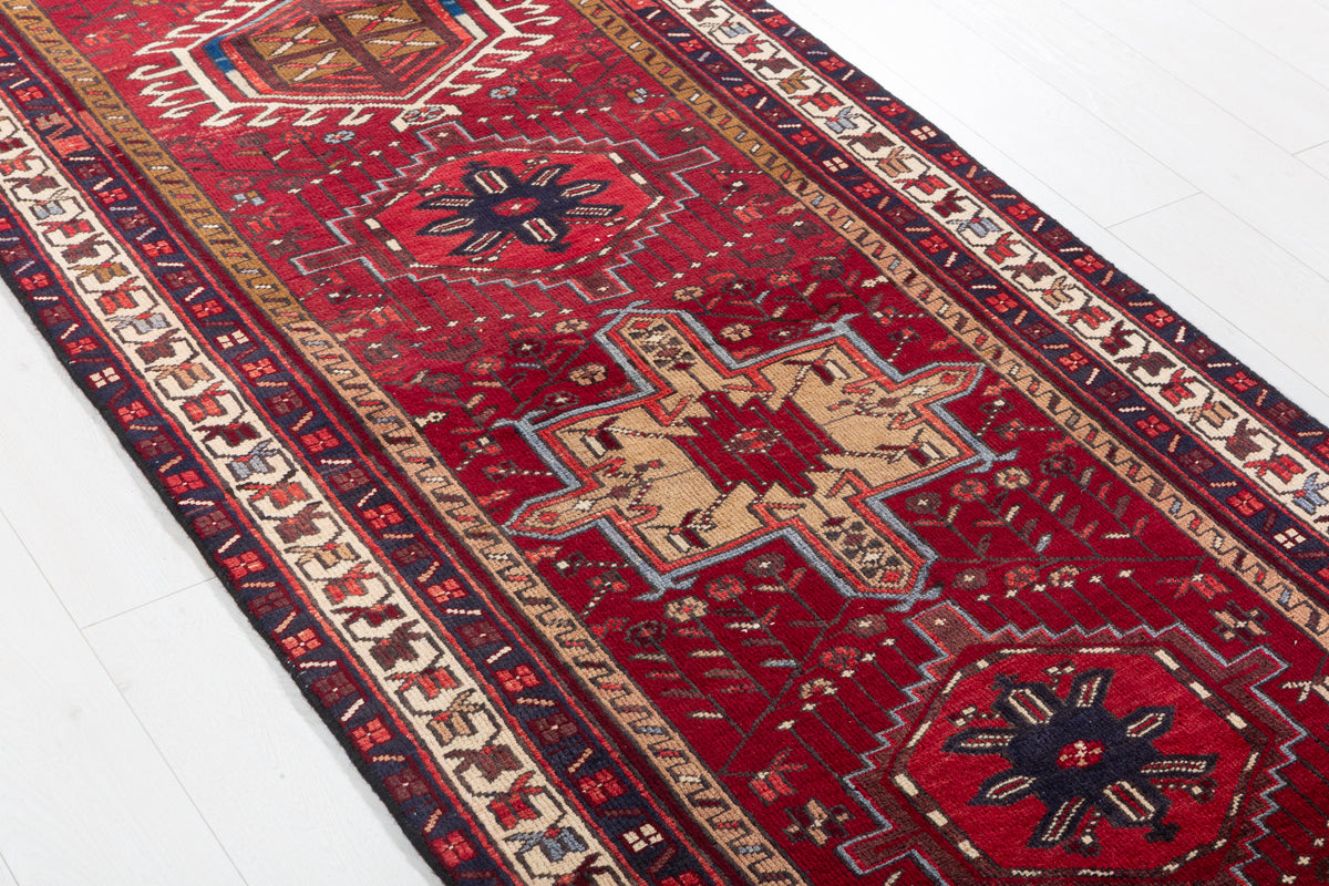 Vintage Mixed-Medallion Runner Rug, Red & Brown – 10' 8" x 3' 3" (324 x 99 cm)