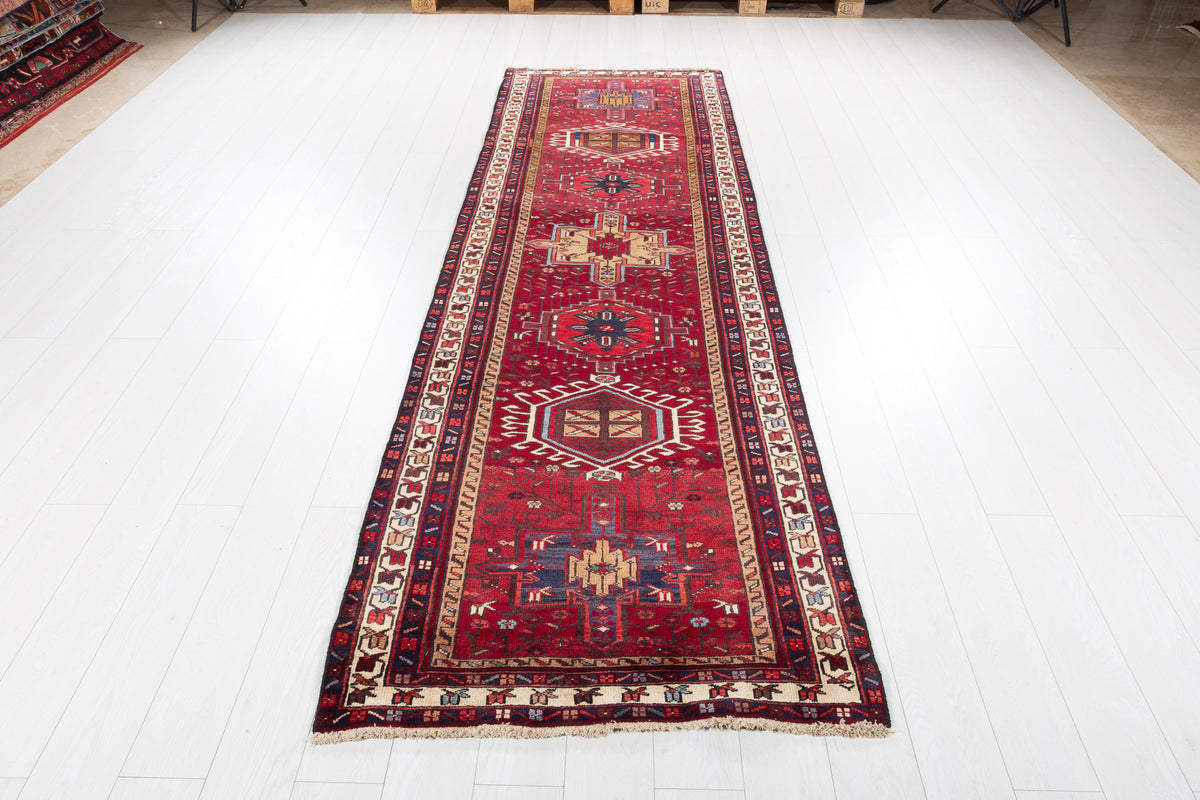 Vintage Mixed-Medallion Runner Rug, Red & Brown – 10' 8" x 3' 3" (324 x 99 cm)