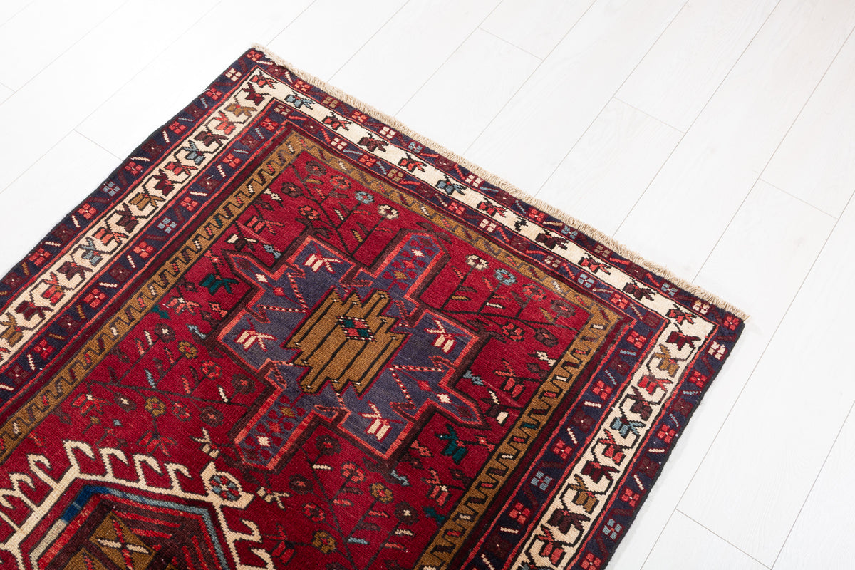 Vintage Mixed-Medallion Runner Rug, Red & Brown – 10' 8" x 3' 3" (324 x 99 cm)