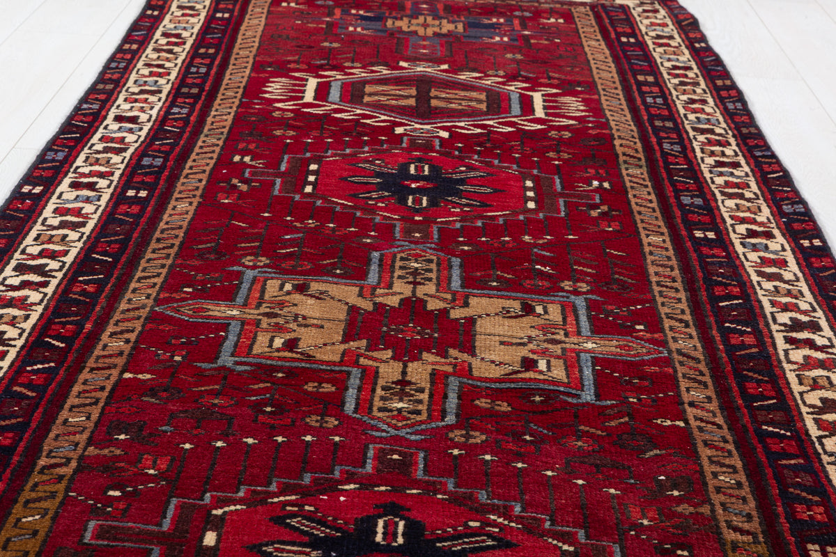 Vintage Mixed-Medallion Runner Rug, Red & Brown – 10' 8" x 3' 3" (324 x 99 cm)