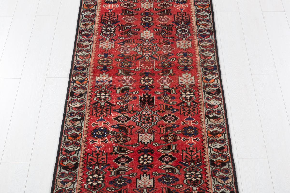 Semi-Antique Allover Narrow Runner Rug, Red – 12' 5" x 2' 10" (379 x 86 cm)