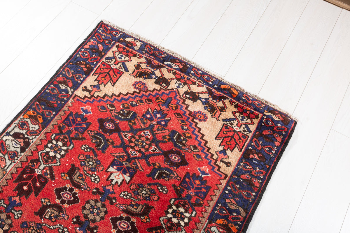 Semi-Antique Allover Narrow Runner Rug, Red – 12' 5" x 2' 10" (379 x 86 cm)