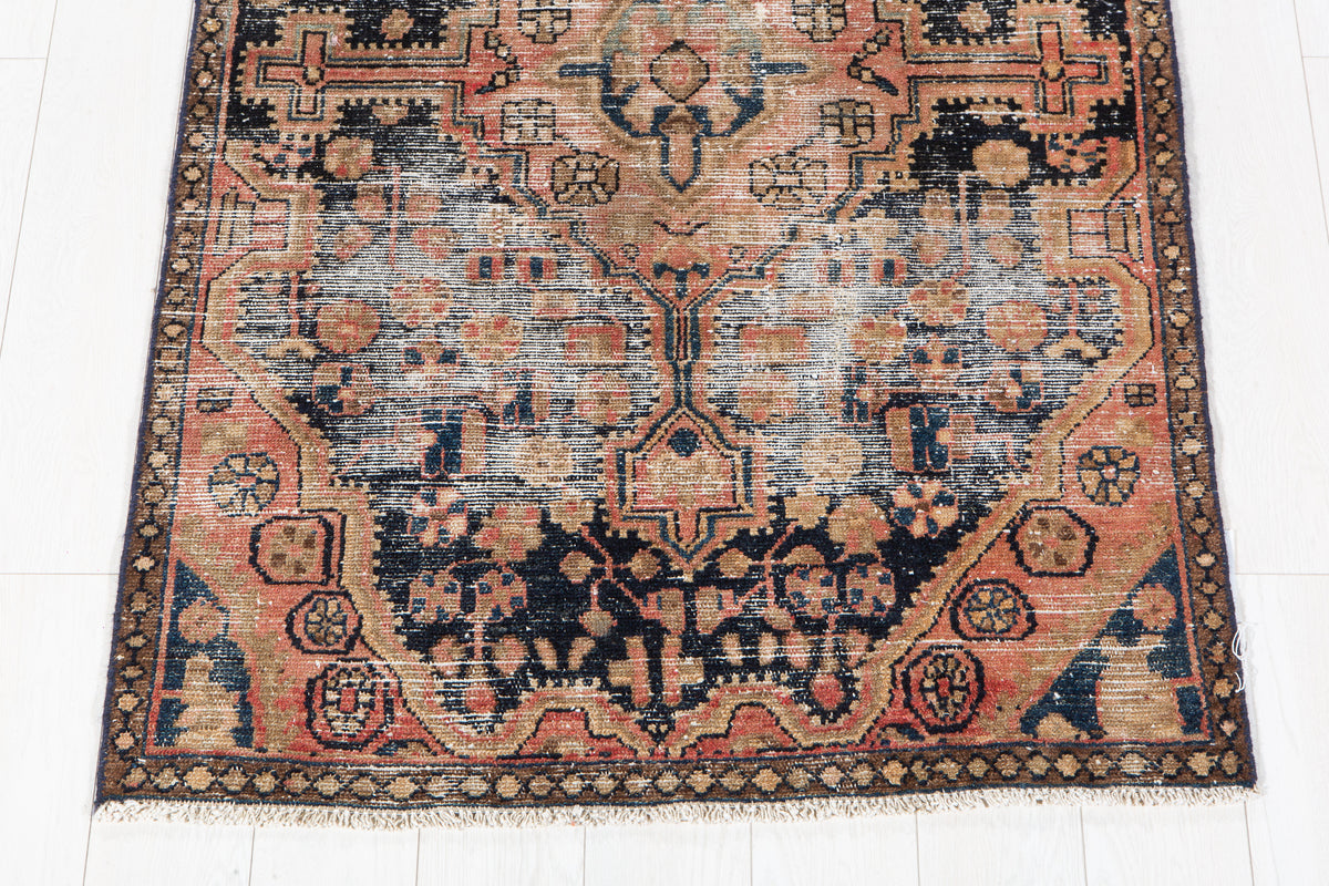 Antique Navy Blue, Peach Hand-Knotted Wool Rug – 5' 6" x 3' 4" (167 x 102 cm)