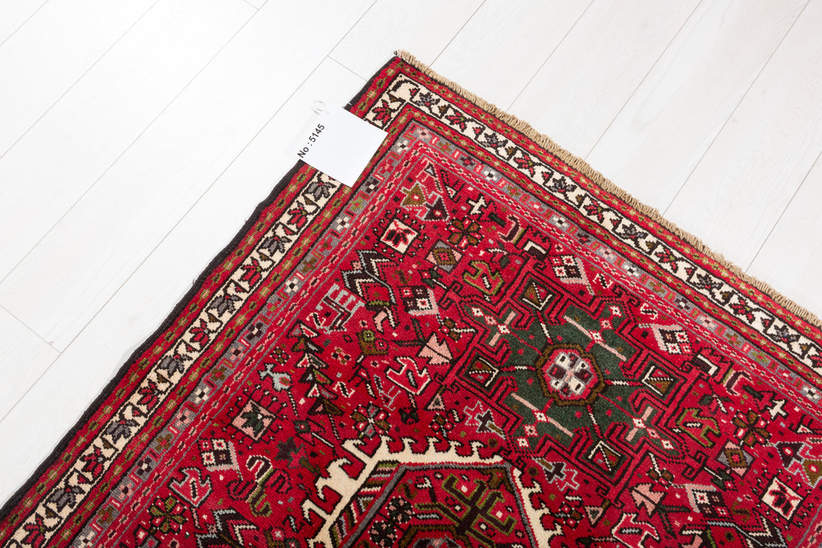 Fine Vintage 11 Geometric Medallions Runner Rug, Red & Green – 12' 6" x 3' 5" (382 x 104 cm)