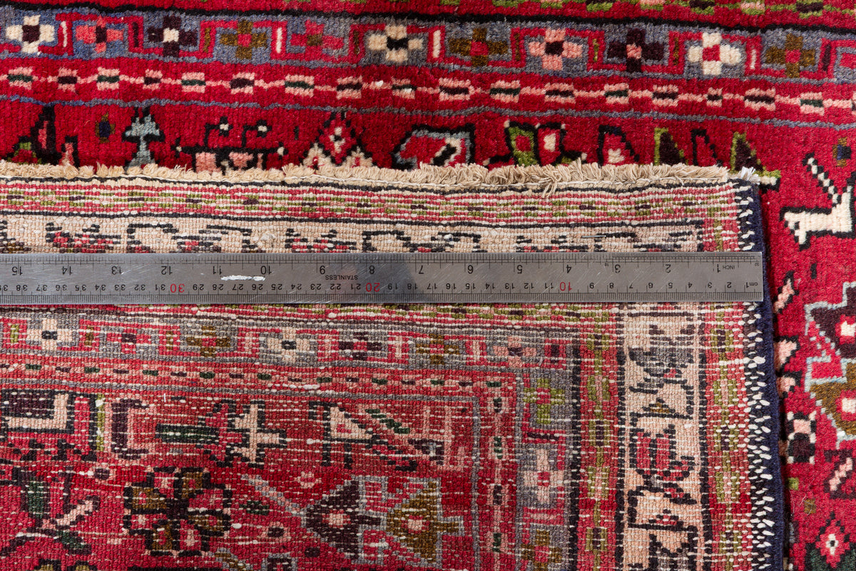 Fine Vintage 11 Geometric Medallions Runner Rug, Red & Green – 12' 6" x 3' 5" (382 x 104 cm)