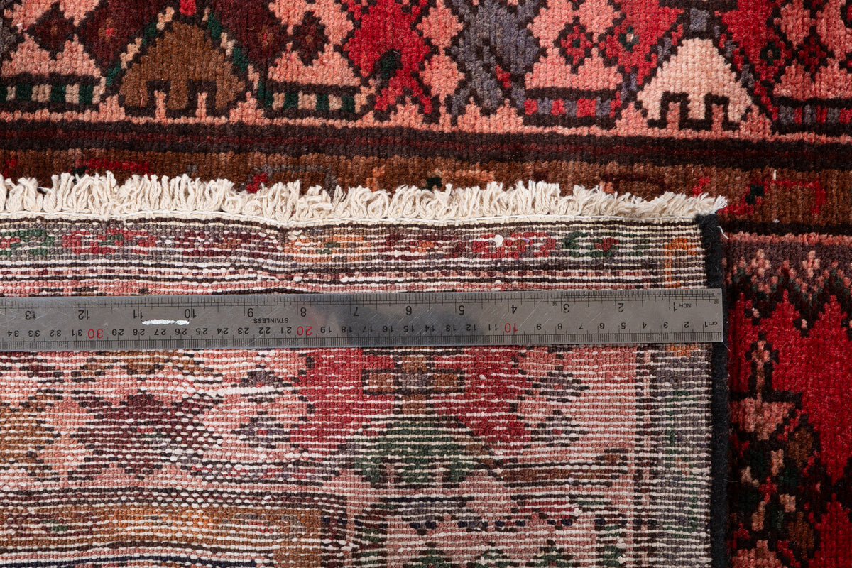 Semi-Antique Linked-Medallion Runner Rug, Red & Salmon Pink – 10' 2" x 3' 6" (311 x 106 cm)