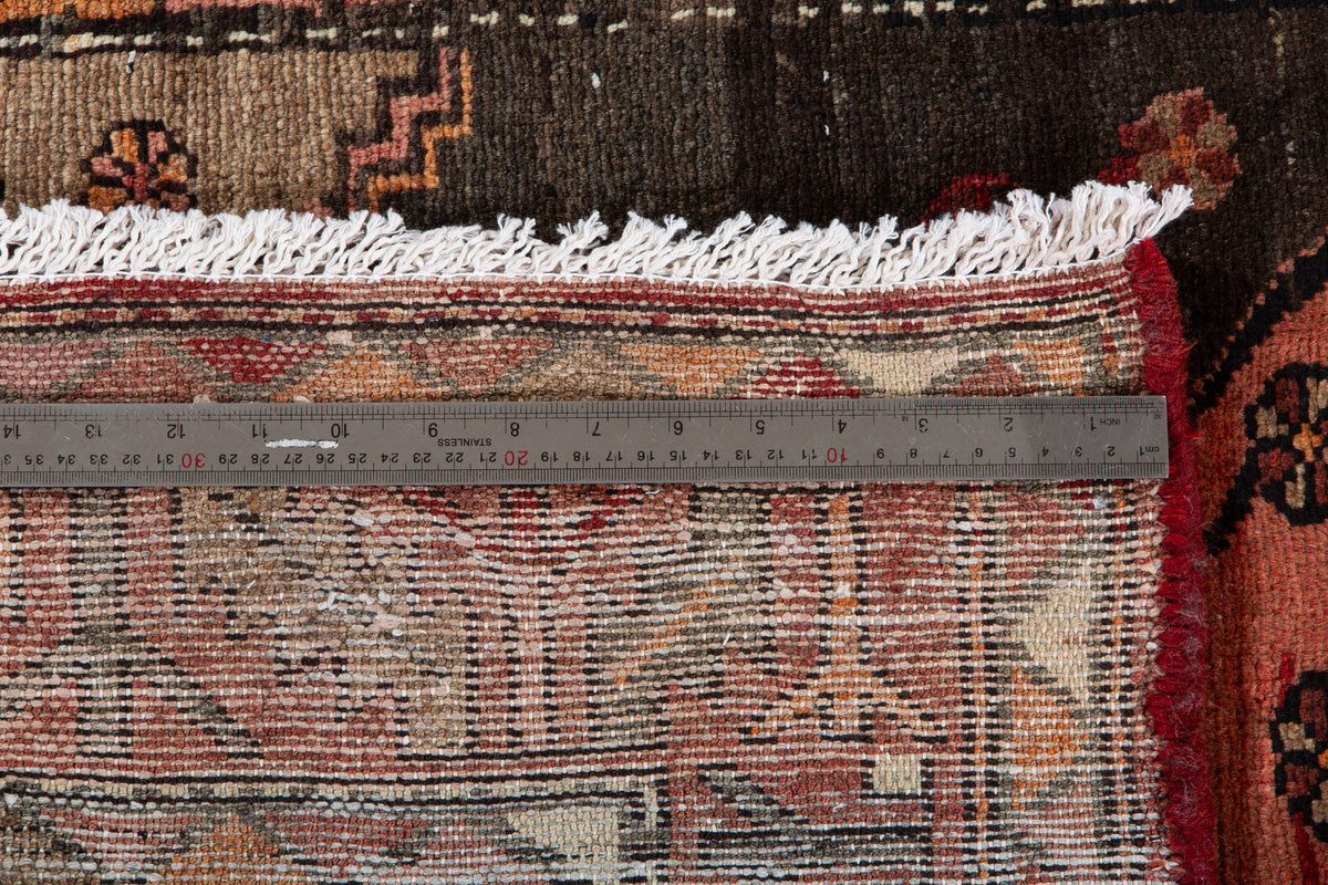 Vintage Red, Charcoal Black Hand-Knotted Wool Rug – 6' 3" x 3' 4" (190 x 102 cm)