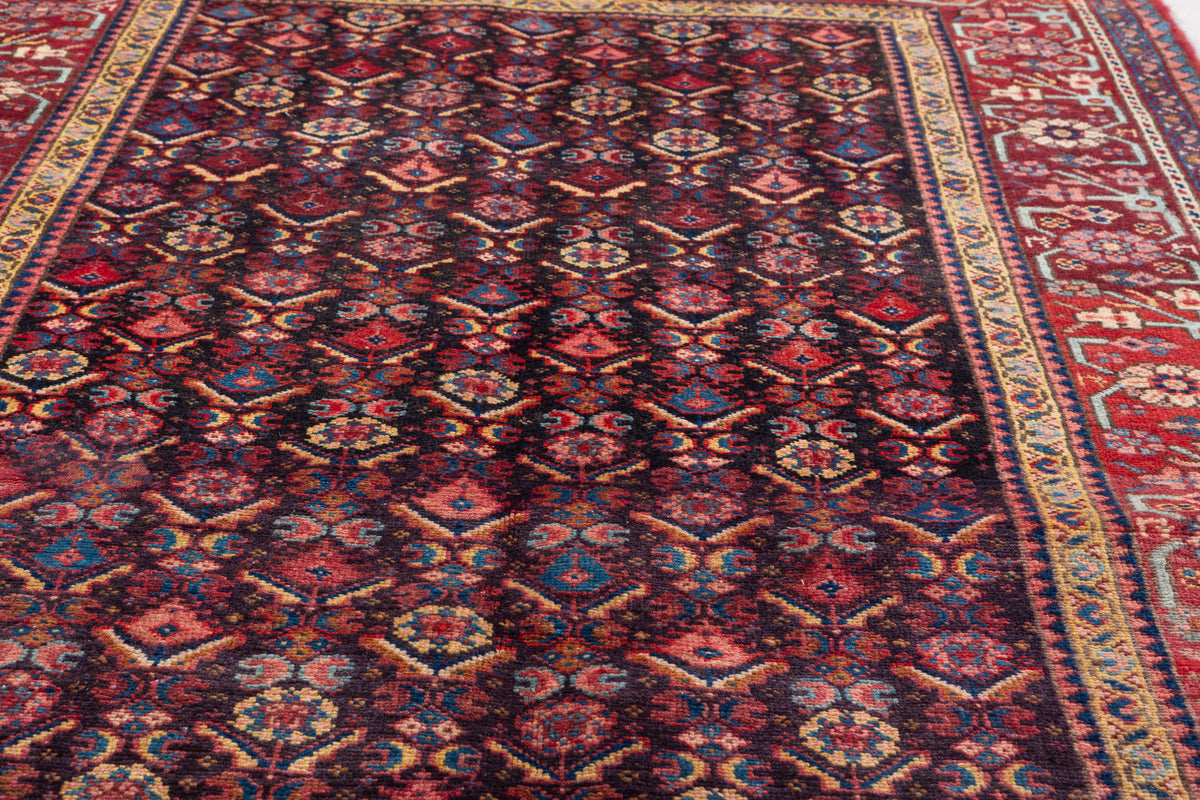 Rare Semi-Antique Allover Hand-Knotted Wool Rug, Muted Navy Blue – 7' 9" x 3' 8" (237 x 112 cm)