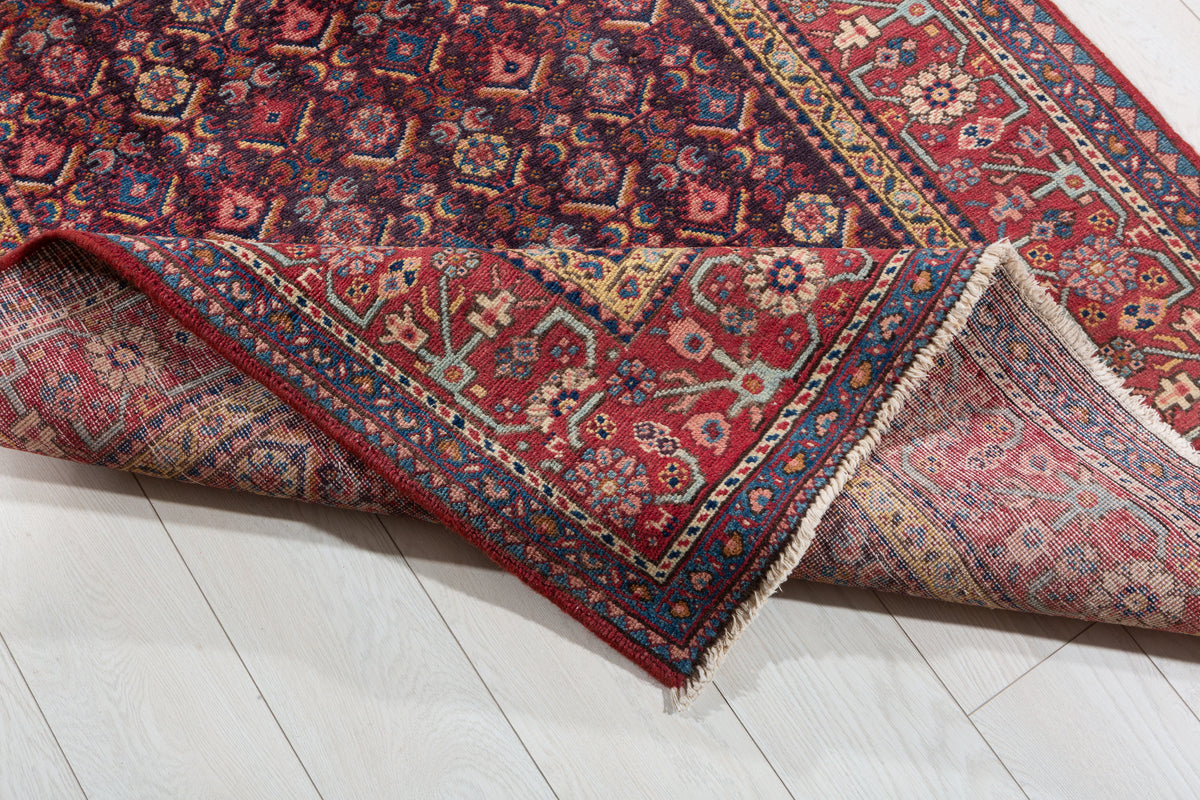 Rare Semi-Antique Allover Hand-Knotted Wool Rug, Muted Navy Blue – 7' 9" x 3' 8" (237 x 112 cm)