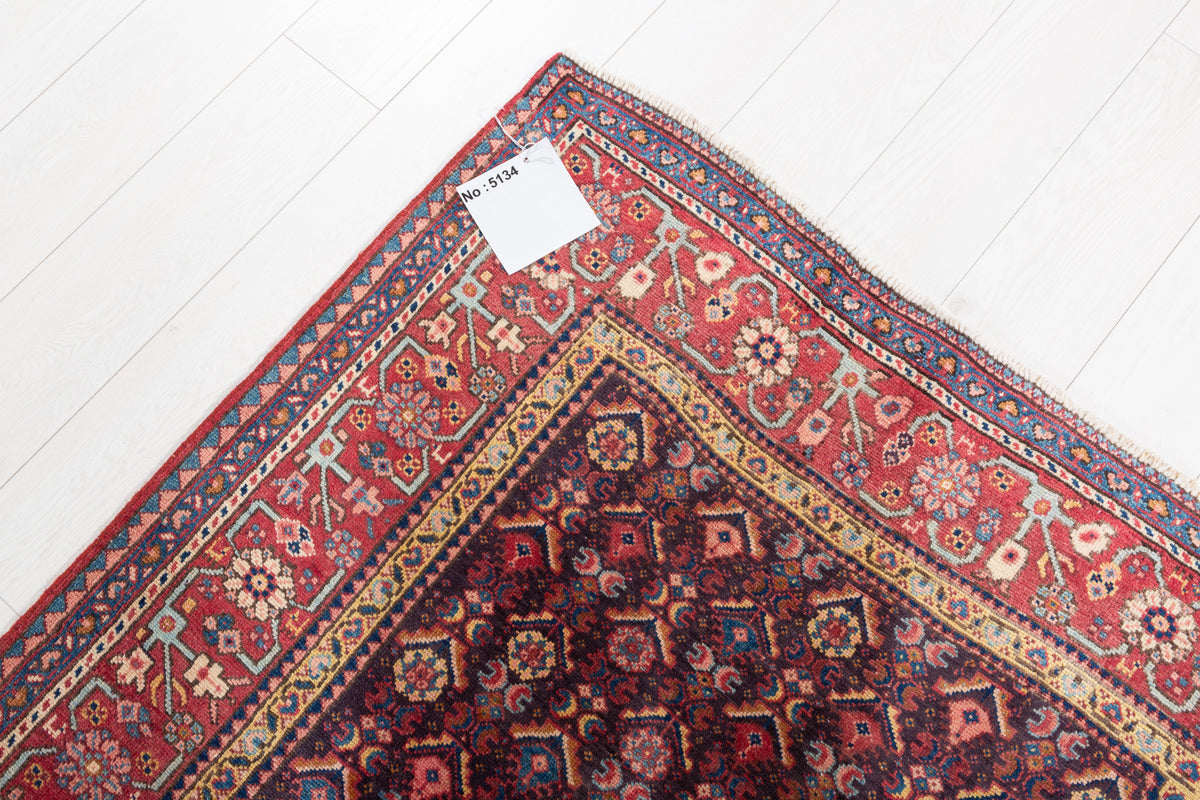 Rare Semi-Antique Allover Hand-Knotted Wool Rug, Muted Navy Blue – 7' 9" x 3' 8" (237 x 112 cm)