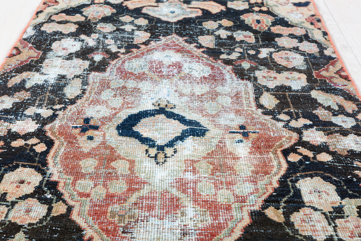 Antique Distressed Floral Wool Runner, Faded Black, Blush & Beige – 8' 2" x 2' 9" (248 x 84 cm)