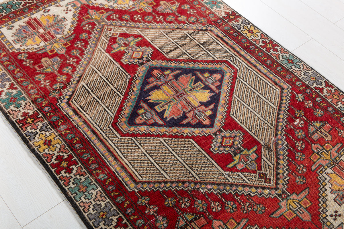 Small Antique Camel Brown & Red Rug – 5' 4" x 3' 4" (162 x 102 cm)