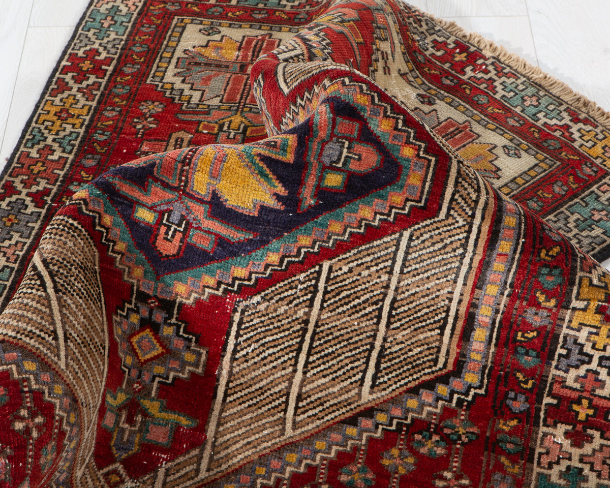 Small Antique Camel Brown & Red Rug – 5' 4" x 3' 4" (162 x 102 cm)