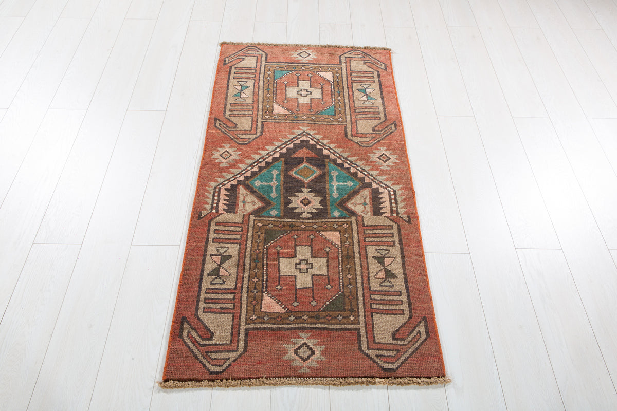 Small Antique Rust Red Rug – 4' 8" x 2' 4" (142 x 71 cm)