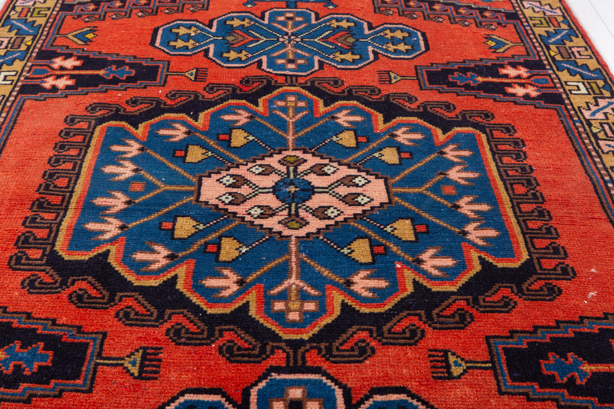 Small Vintage Orange-Red & Blue Rug – 5' 0" x 3' 2" (152 x 97 cm)