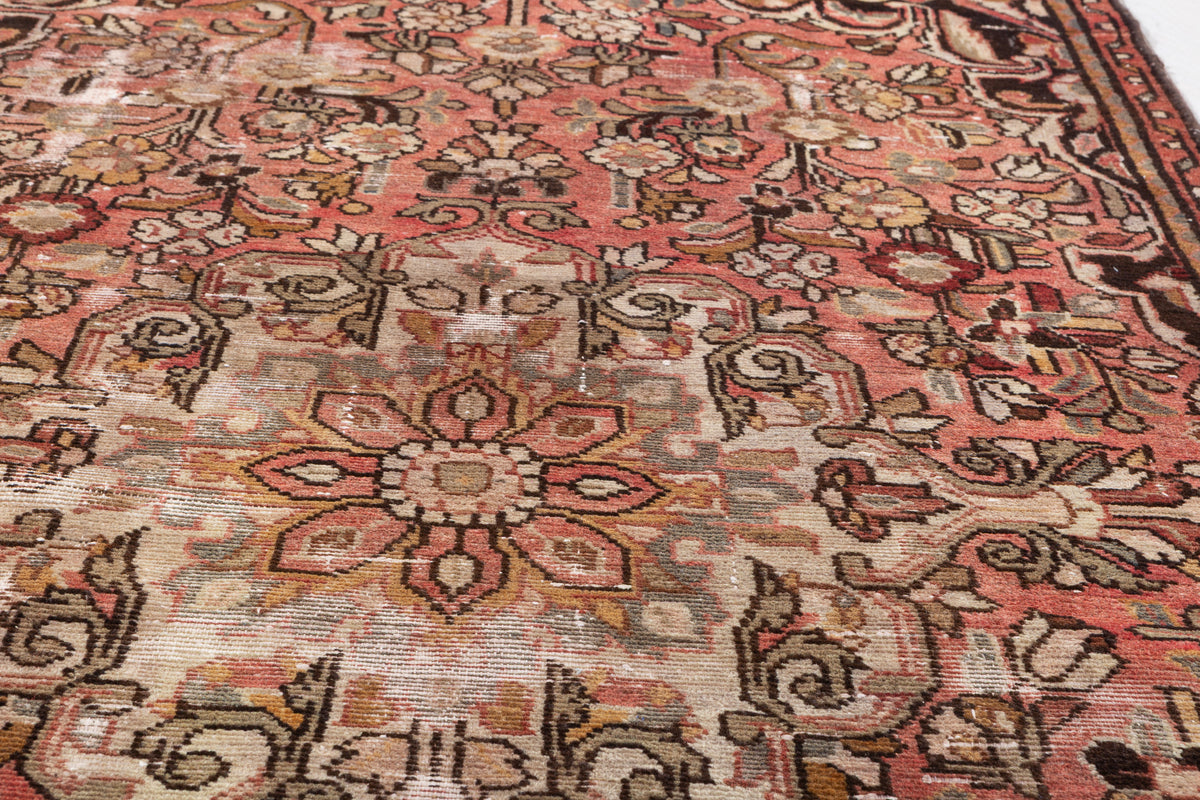 Antique Floral Hand-Knotted Wool Rug, Faded Red – 8' 4" x 3' 9" (254 x 114 cm)