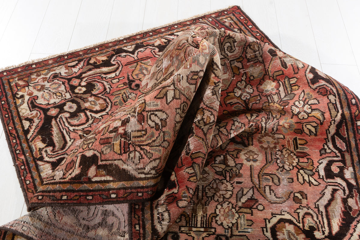 Antique Floral Hand-Knotted Wool Rug, Faded Red – 8' 4" x 3' 9" (254 x 114 cm)
