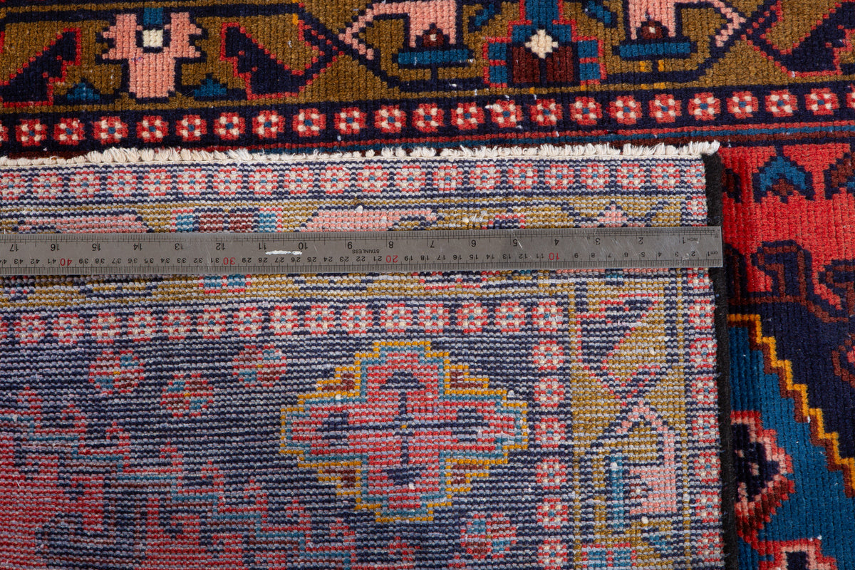 Small Vintage Orange-Red & Blue Rug – 5' 0" x 3' 3" (152 x 100 cm)