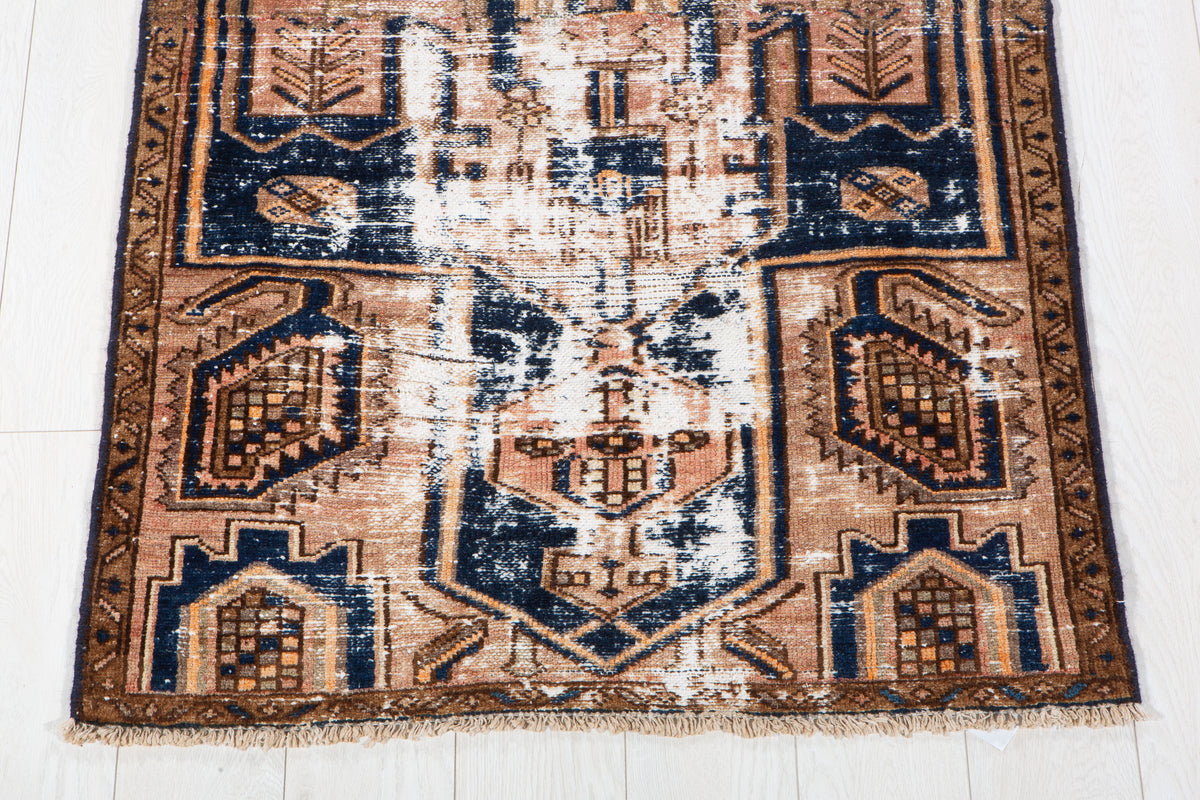 Small Antique Rust & Navy Blue Rug – 5' 0" x 2' 11" (153 x 90 cm)