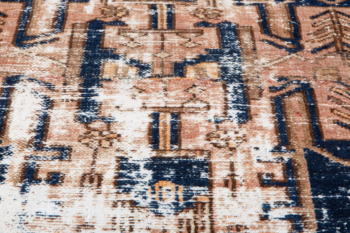 Small Antique Rust & Navy Blue Rug – 5' 0" x 2' 11" (153 x 90 cm)